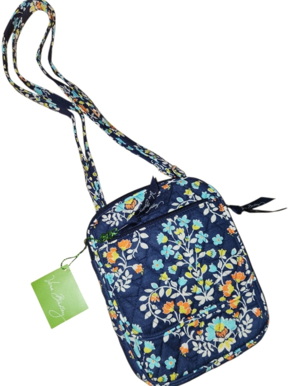 Vera Bradley Navy Floral Quilted Crossbody with Teal & Orange Accents